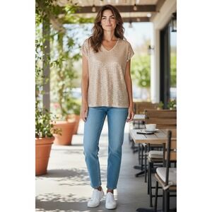 CeCe Sequin Top V-Neck Sleeveless Shimmer‎ Sparkle Party XS